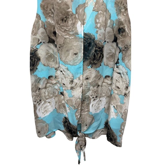 Ro and De Top Womens Small Shirt Blouse Blue Brown Floral Sleeveless Casual Work - Picture 3 of 13